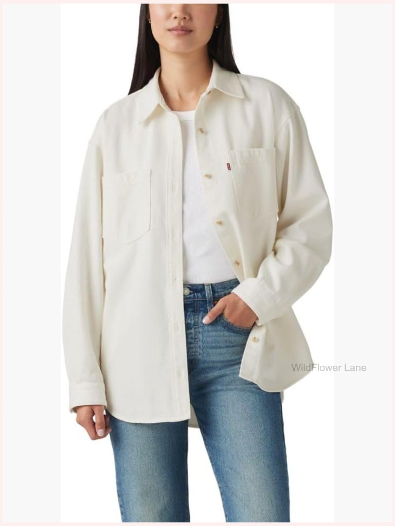 Women's Overshirt - Relaxed Fit, Button Front, 2 Pockets